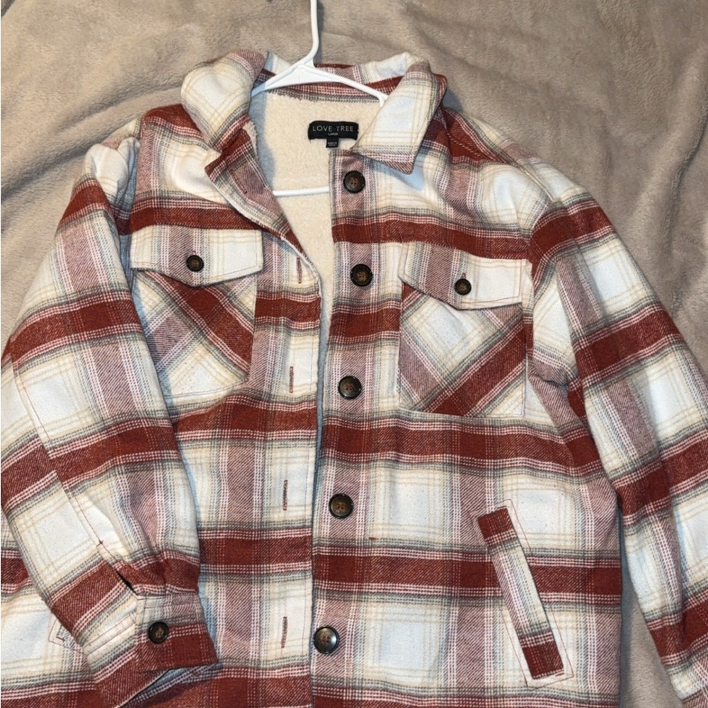 Love Tree Plaid Jacket - Red and White